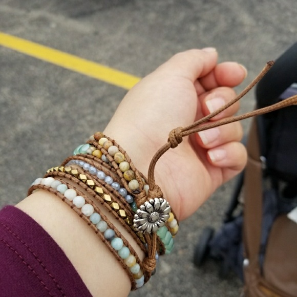 NATURAL AMAZONITE STONE & GLASS BRACELET - Picture 4 of 4